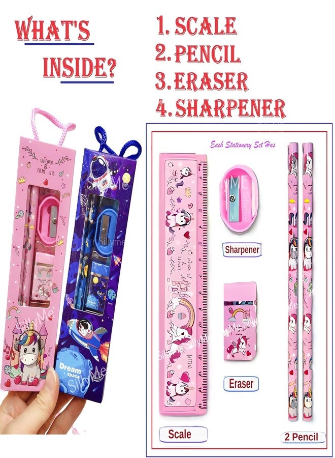 Sillyme 12pcs of Unicorn Stationery Set for Navratri gifts for kanya Return Gifts Birthday Party for kids - Pencil , scale , eraser kanjak gifts for girls pack of 12 - kanya pujan gifts set of 12 - Image 2